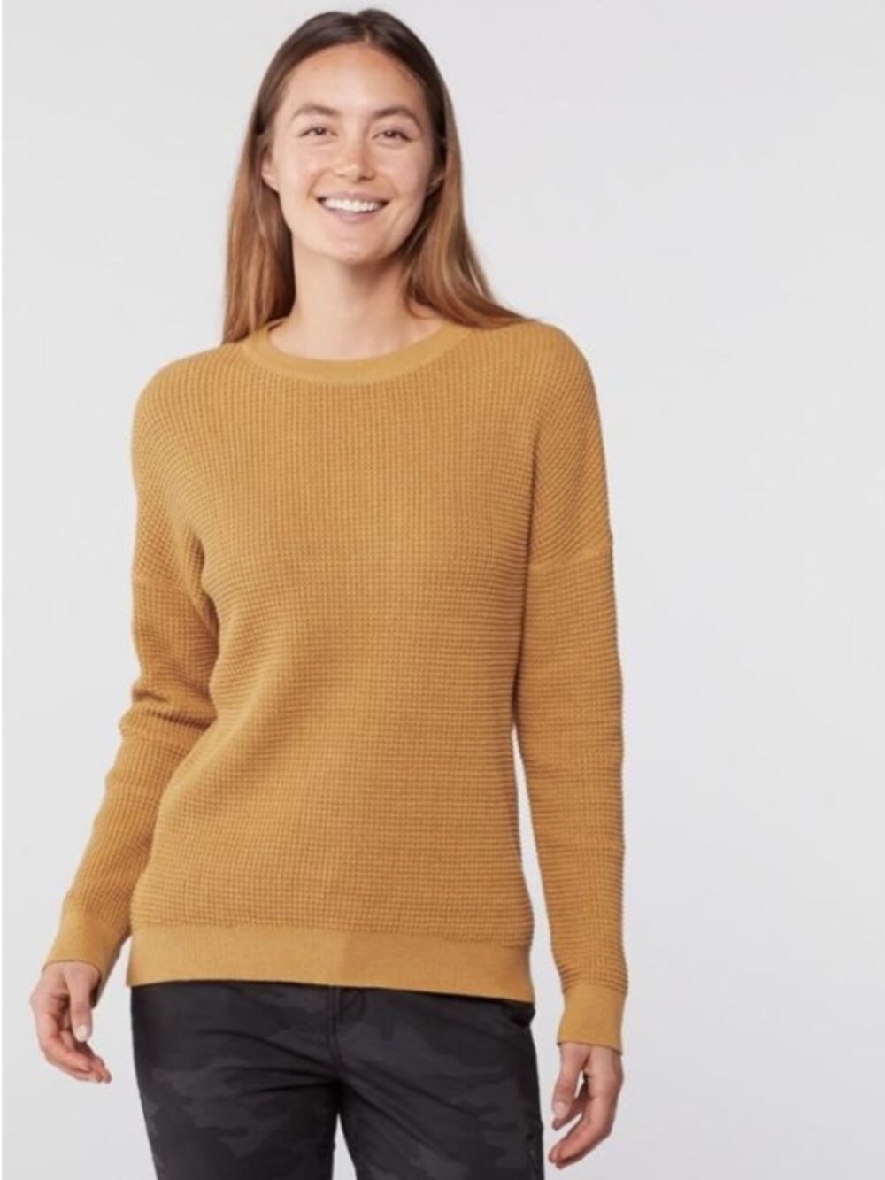 REI Co-op Cooperative Wallace Lake Waffle Sweater Yellow Crewneck Pullover
